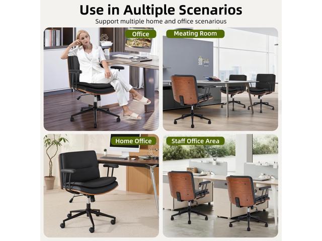 Criss Cross Chair with Armrests & Wheels, PU Leather Adjustable Swivel Walnut Task Chair with Wide Seat, Ergonomic Mid Back Computer Office Desk...