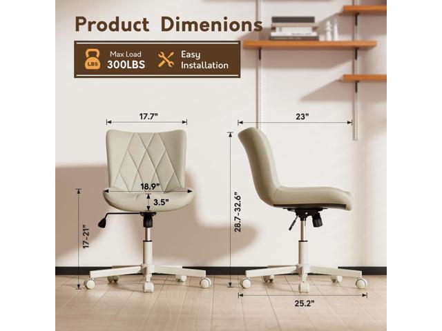 Armless Desk Chair, Morden Home Office Chair no Arms, Adjustable Height & Rocking Computer Chair, PU Leather Vanity Chair, Ergonomic Seat Soft...
