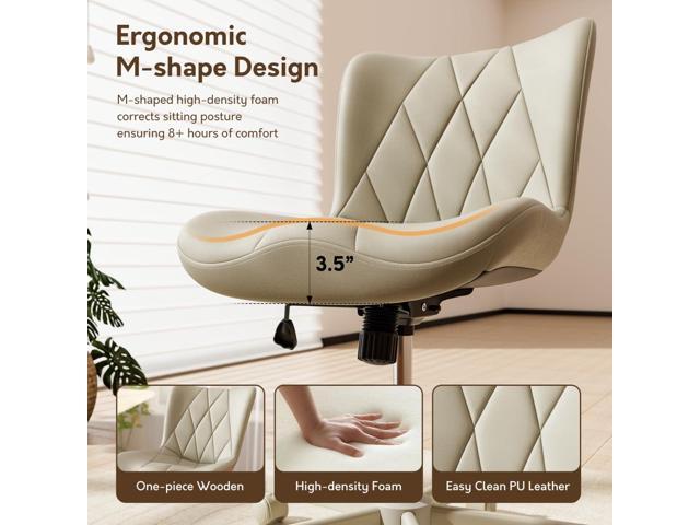 Armless Desk Chair, Morden Home Office Chair no Arms, Adjustable Height & Rocking Computer Chair, PU Leather Vanity Chair, Ergonomic Seat Soft...