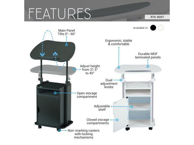 Techni Mobili Adjustable Laptop Cart with Storage, Rolling Mobile Workstation Desk with Cabinet, Shelf & Locking Wheels. Height Adjustable Sit to...