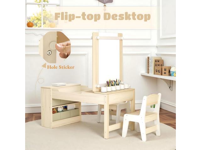 MAMIZO 3 in 1 Kids Art Table and Chair Set, Versatile Tabletop Large Storage, Sturdy, Wood Toddler Activity Desk with 6 Paint Cups, 6 Storage Bins...