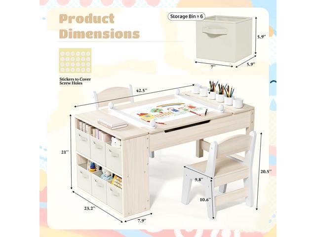 MAMIZO 3 in 1 Kids Art Table and Chair Set, Versatile Tabletop Large Storage, Sturdy, Wood Toddler Activity Desk with 6 Paint Cups, 6 Storage Bins...