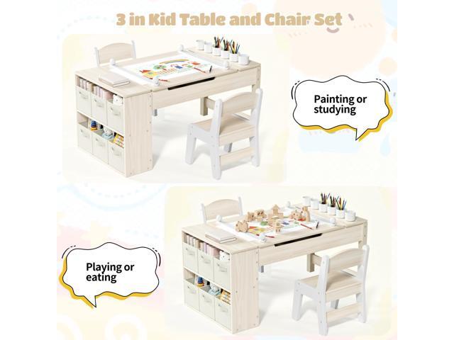 MAMIZO 3 in 1 Kids Art Table and Chair Set, Versatile Tabletop Large Storage, Sturdy, Wood Toddler Activity Desk with 6 Paint Cups, 6 Storage Bins...