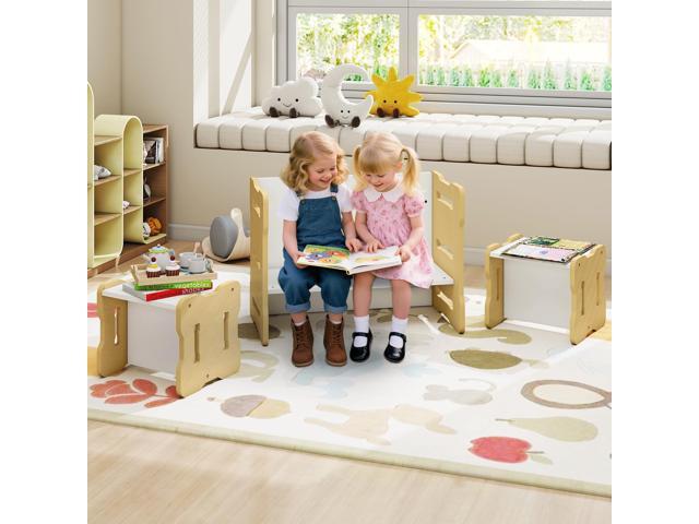 Costzon Kids Table and Chairs, All in One Wooden Activity Desk Set, Bench, Storage Shelves for Home, School and Kindergarten, 3 PCS Toddler Table...