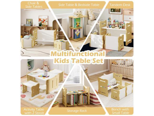 Costzon Kids Table and Chairs, All in One Wooden Activity Desk Set, Bench, Storage Shelves for Home, School and Kindergarten, 3 PCS Toddler Table...