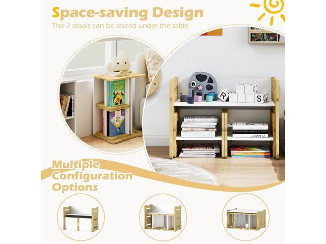 Costzon Kids Table and Chairs, All in One Wooden Activity Desk Set, Bench, Storage Shelves for Home, School and Kindergarten, 3 PCS Toddler Table...