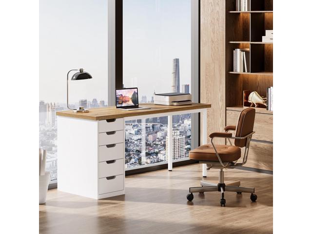 Tribesigns Modern Simple Computer Desk, 47 Inches PC Desk with 5 Reversible Drawers, Rustic Brown Study Writing Table Workstation for Home Office...