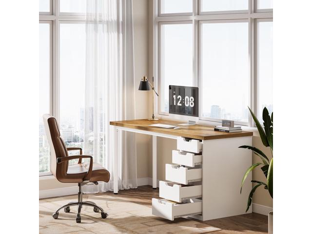 Tribesigns Modern Simple Computer Desk, 47 Inches PC Desk with 5 Reversible Drawers, Rustic Brown Study Writing Table Workstation for Home Office...