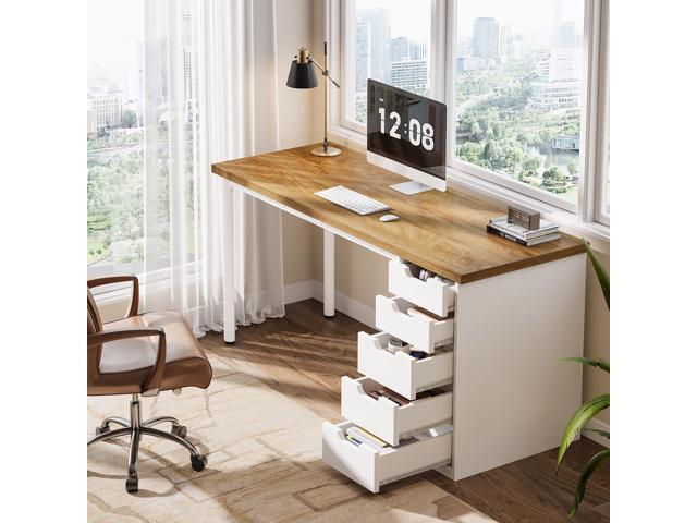 Tribesigns Modern Simple Computer Desk, 47 Inches PC Desk with 5 Reversible Drawers, Rustic Brown Study Writing Table Workstation for Home Office...