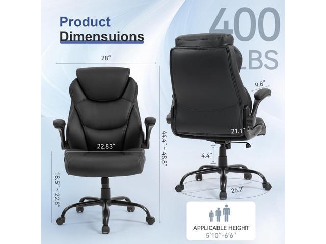 Brage Living 400LBS Big and Tall Office Chair, Heavy Duty Leather Executive Desk Chair with Padded Flip-up Arms, Swivel Rolling Computer Chair for...