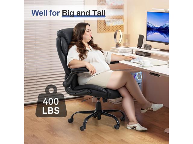 Brage Living 400LBS Big and Tall Office Chair, Heavy Duty Leather Executive Desk Chair with Padded Flip-up Arms, Swivel Rolling Computer Chair for...