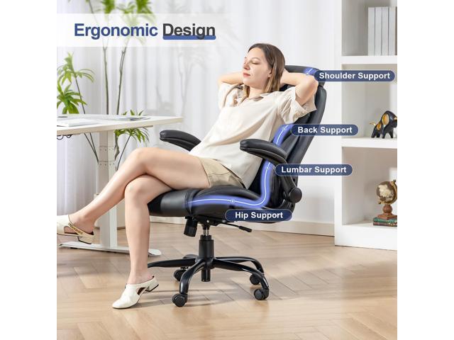 Brage Living 400LBS Big and Tall Office Chair, Heavy Duty Leather Executive Desk Chair with Padded Flip-up Arms, Swivel Rolling Computer Chair for...