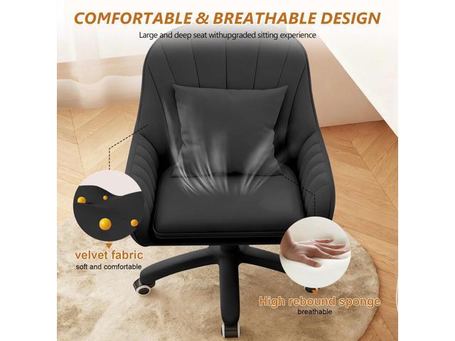 Cute Home Office Chair Velvet Upholstered Desk Chairs with Mid Back Swivel Adjustable Makeup Vanity Computer Chair with Wheels