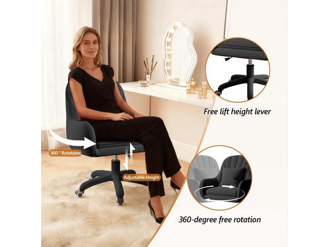 Cute Home Office Chair Velvet Upholstered Desk Chairs with Mid Back Swivel Adjustable Makeup Vanity Computer Chair with Wheels