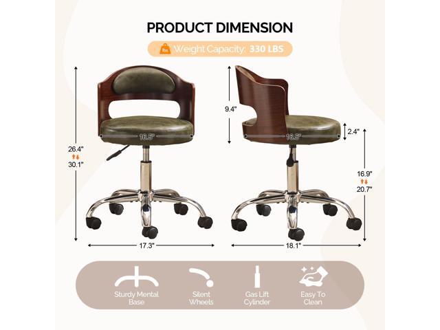 VINGLI Armless Home Office Desk Chair, Adjustable Swivel Chair,Dual-Use with/no Wheels,Small Retro Designed Walnut Curved Task Chair,Cushioned Nail...