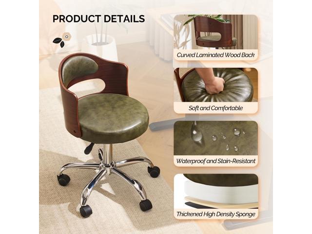 VINGLI Armless Home Office Desk Chair, Adjustable Swivel Chair,Dual-Use with/no Wheels,Small Retro Designed Walnut Curved Task Chair,Cushioned Nail...