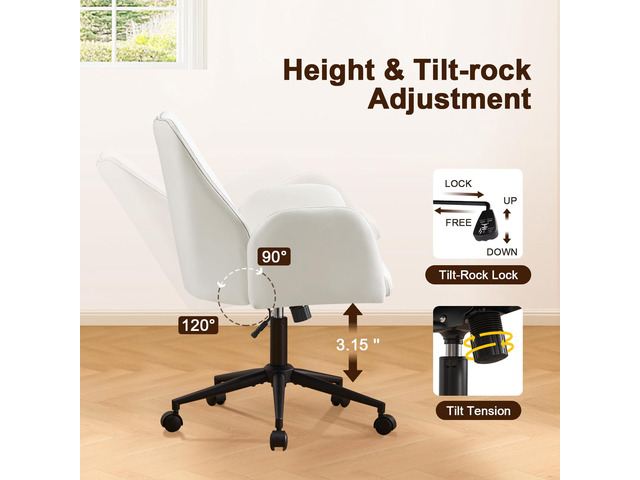 Furniliving Home Office Desk Chair, Ergonomic Leather Office Chair with Wheels, Comfortable Rolling Task Chair Adjustable Height, White