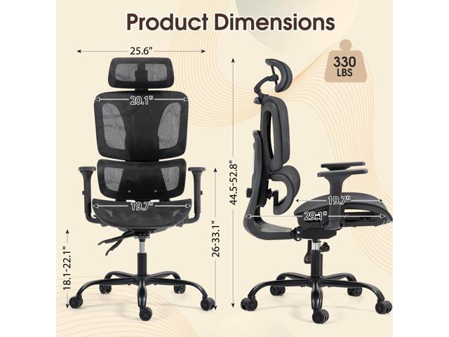 ECOTOUGE Mesh Desk Chair, Ergonomic Office Chair with Lumbar Support, Adjustable Headrest & 3D Armrests, Reclining High Back Chair for Home, Black...