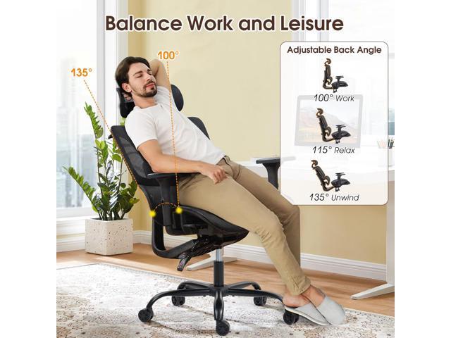 ECOTOUGE Mesh Desk Chair, Ergonomic Office Chair with Lumbar Support, Adjustable Headrest & 3D Armrests, Reclining High Back Chair for Home, Black...