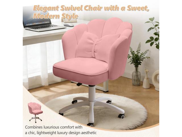 Home Office Desk Chair Swivel Rolling Vanity Chair with Silent Wheels and Comfortable Back, Adjustable Height Upholstered Computer Task Chair for...