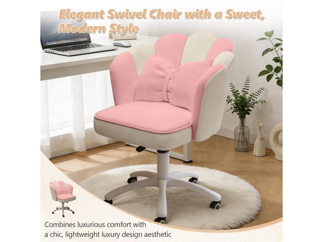 Home Office Desk Chair Swivel Rolling Vanity Chair with Silent Wheels and Comfortable Back, Adjustable Height Upholstered Computer Task Chair for...