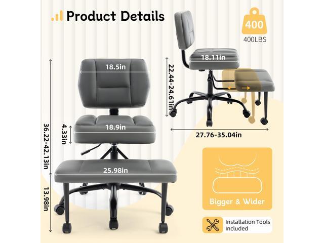Cross Legged Office Chair with Wheels, Criss Cross Chair with Wider Thicken Seat, ADHD Meditation Chair with Adjustable Footstool for Adults, Yoga...
