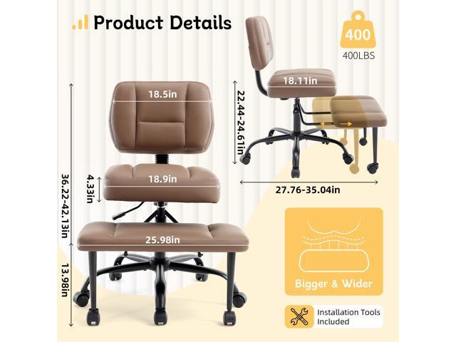 Cross Legged Office Chair with Wheels, Criss Cross Chair with Wider Thicken Seat, ADHD Meditation Chair with Adjustable Footstool for Adults, Yoga...