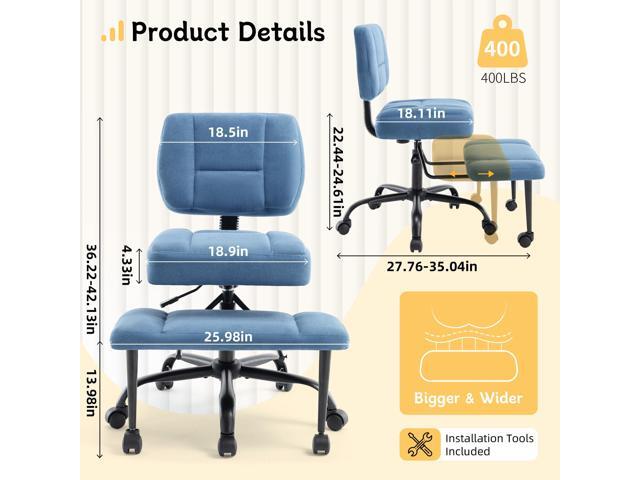 Cross Legged Office Chair with Wheels, Criss Cross Chair with Wider Thicken Seat, ADHD Meditation Chair with Adjustable Footstool for Adults, Yoga...