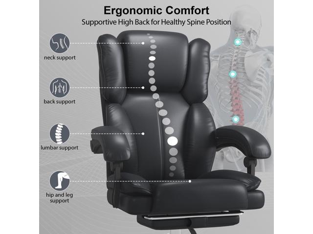 Big and Tall Office Chair, Executive Home Office Desk Chair, Leather Computer Chair with Retractable Footrest, Adjustable Headrest and Reclining...