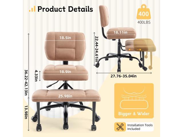 Cross Legged Office Chair with Wheels, Criss Cross Chair with Wider Thicken Seat, ADHD Meditation Chair with Adjustable Footstool for Adults, Yoga...