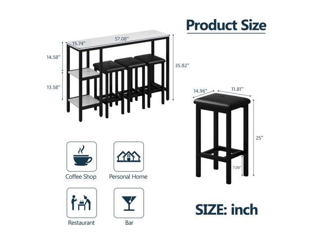 HUGROVE 4-Piece Counter Height Table with 3 PU Upholstered Bar Stools, 57.08' Faux Marble Table Top with Storage, Modern Bar Table and Chairs Set...