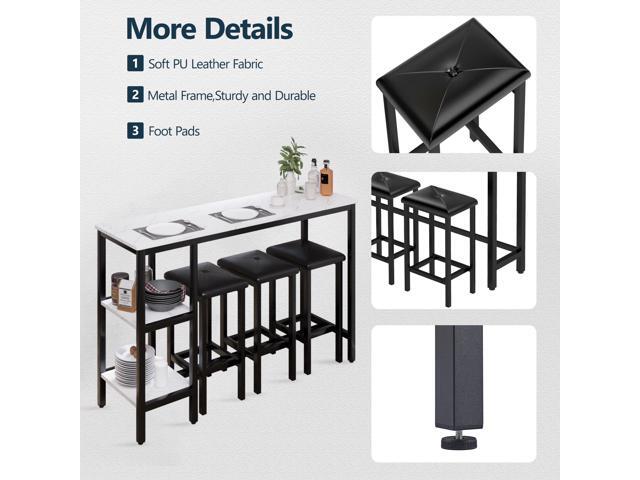HUGROVE 4-Piece Counter Height Table with 3 PU Upholstered Bar Stools, 57.08' Faux Marble Table Top with Storage, Modern Bar Table and Chairs Set...