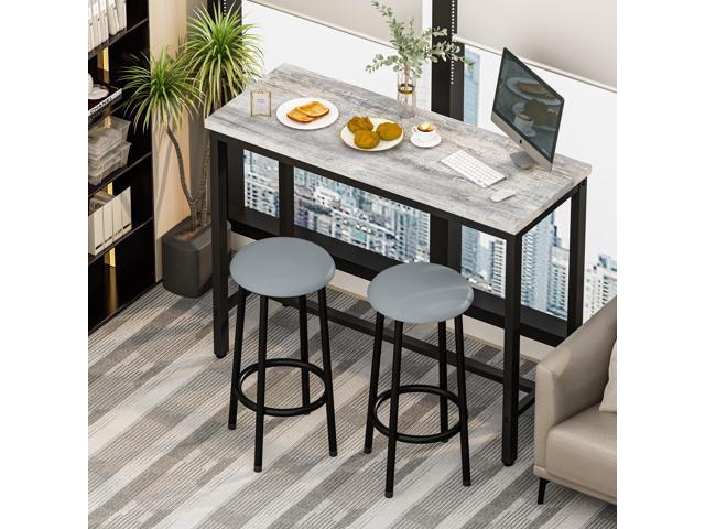 AWQM 39.3' Bar Table Set of 2,Faux Marble Pub Height Table and Chairs Set of 2 with Upholstered Stools,3 Piece Bar Table and Chairs Set Dining...