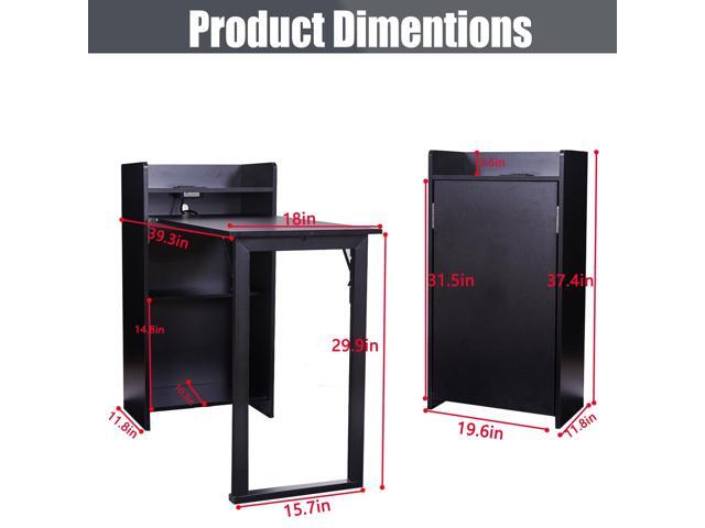 Fold Out Desk with Storage and Built-in Outlet, Mid Century Foldable Desk for Small Spaces, Hidden Folding Table for Home Office or Bedroom (Black)
