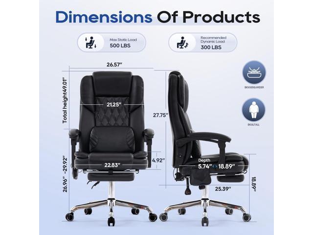500LBS Massage Office Chair with Foot Rest, 3D Kneading Massage Home Office Desk Chairs, 22.83 Wide Big and Tall Office Chair for Heavy People,...
