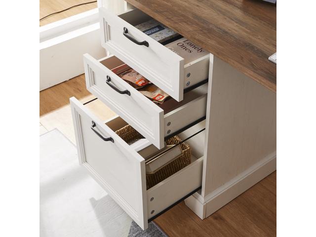 60' Farmhouse Executive Desk with Charging Station,Home Office Desk with 2 Drawers &1 File Cabinet,Fluted Computer Desk for Office and Home (White)