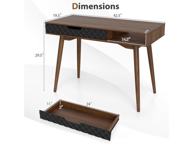 Tangkula Mid-Century Modern Computer Desk, Home Office Desk w/Drawer & Open Compartment, Laptop PC Desk w/Rubber Wood Legs, Makeup Vanity Table,...