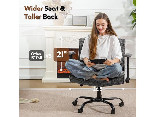 Criss Cross Chair with Wheels & Flip Arms, Wide Cross Legged Office Chair with Adjustable Tilt Criss-Cross Desk Chair with Lumbar Support for Home...