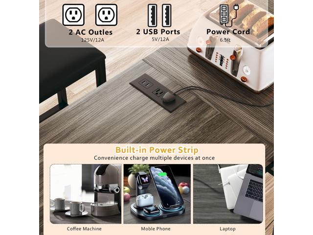 Bar Table and Chairs Set for 2-4, 63'' Convertible L-Shaped Kitchen Table with Power Outlets, 3 Piece Counter Height Small Dining Table with 2...