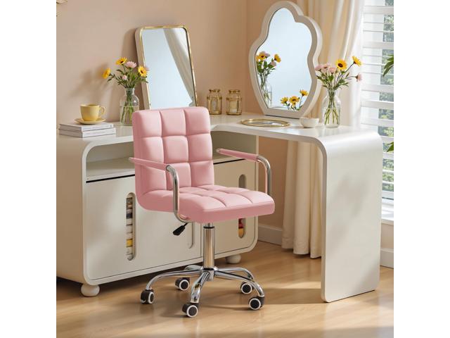 Furmax Mid-Back Office Task Chair Ribbed PU Leather Executive Chair Modern Adjustable Home Desk Retro Comfortable Work Chair 360 Degree Swivel with...
