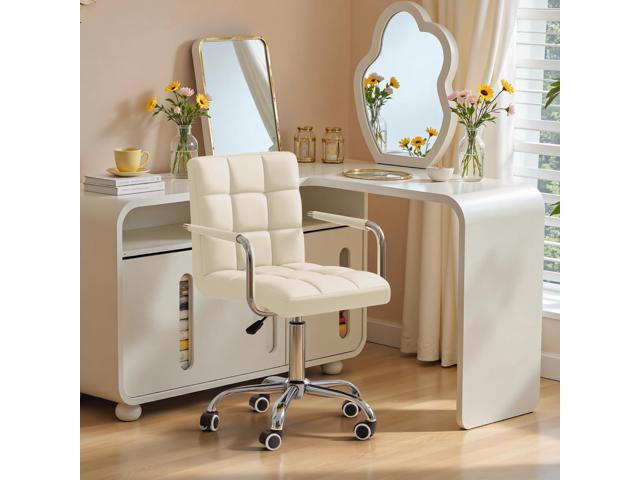 Furmax Mid-Back Office Task Chair Ribbed PU Leather Executive Chair Modern Adjustable Home Desk Retro Comfortable Work Chair 360 Degree Swivel with...