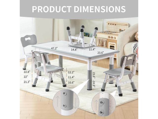 Kids Table and 4 Chairs Set, Height Adjustable Toddler Table and Chairs Set, Graffiti Desktop Children Activity Table for Ages 3-8, Daycare,...