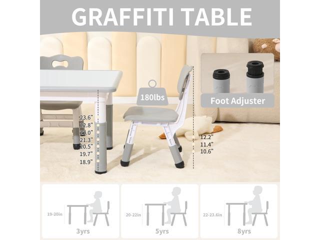 Kids Table and 4 Chairs Set, Height Adjustable Toddler Table and Chairs Set, Graffiti Desktop Children Activity Table for Ages 3-8, Daycare,...