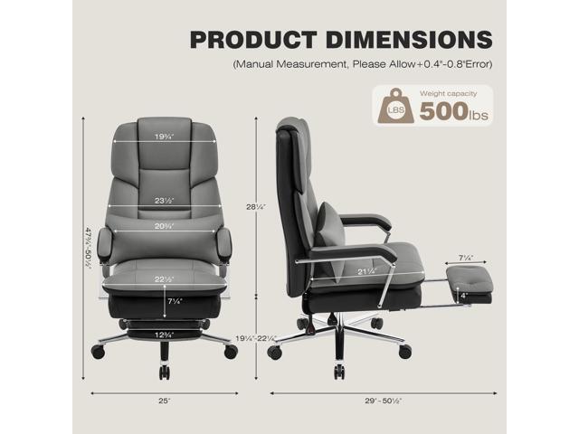 Furniliving Big and Tall Office Chair 500lbs,High Back Executive Leather Office Chair with Footrest,Wide Seat Reclining Desk Chair with Lumbar...