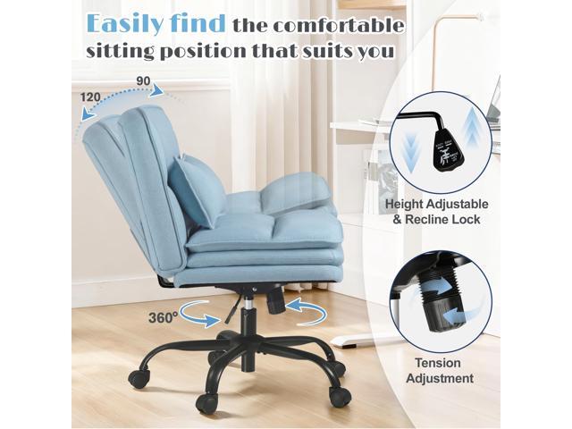 Furmax Criss Cross Legged Office Chair with Wheels, Armless Extra Wide Seat Swivel Desk Chair, Adjustable Height Comfy Task Chair with Thick...