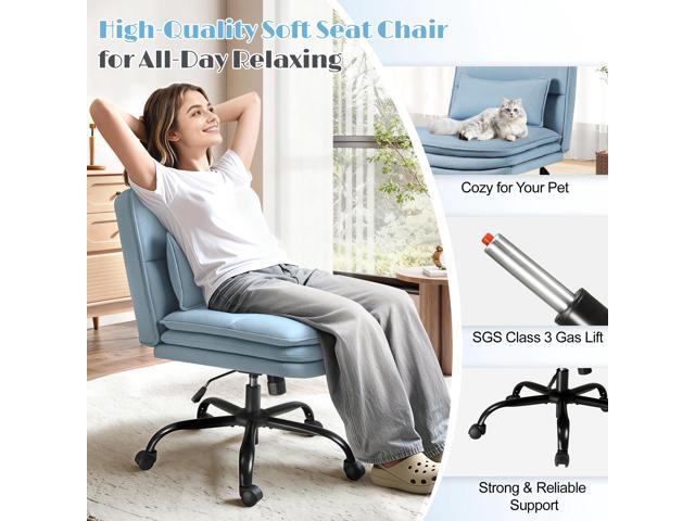 Furmax Criss Cross Legged Office Chair with Wheels, Armless Extra Wide Seat Swivel Desk Chair, Adjustable Height Comfy Task Chair with Thick...