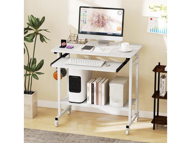 Tangkula Rolling Computer Desk Cart with Keyboard Tray, Mobile Portable Laptop PC Desk with CPU Stand & 3 Hooks for Sofa & Bed, Compact Small Desk...