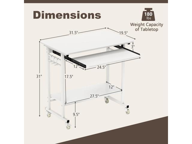 Tangkula Rolling Computer Desk Cart with Keyboard Tray, Mobile Portable Laptop PC Desk with CPU Stand & 3 Hooks for Sofa & Bed, Compact Small Desk...