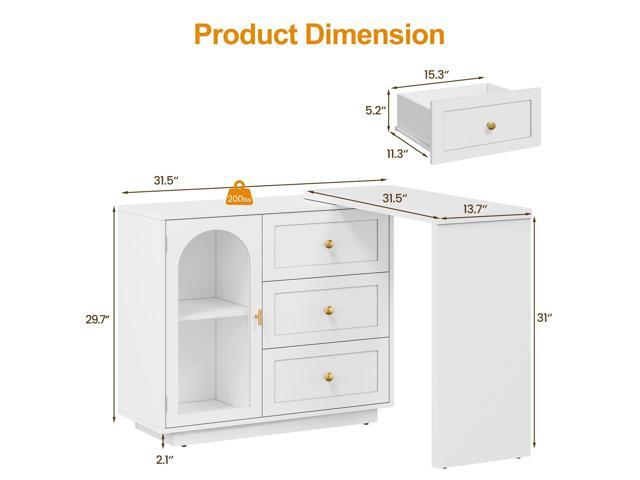 RoyalCraft L Shaped Home Office Desk, Extendable and Rotatable Desk with 3 Drawers and Door, Corner Computer Desk, Modern Study Writing Table for...