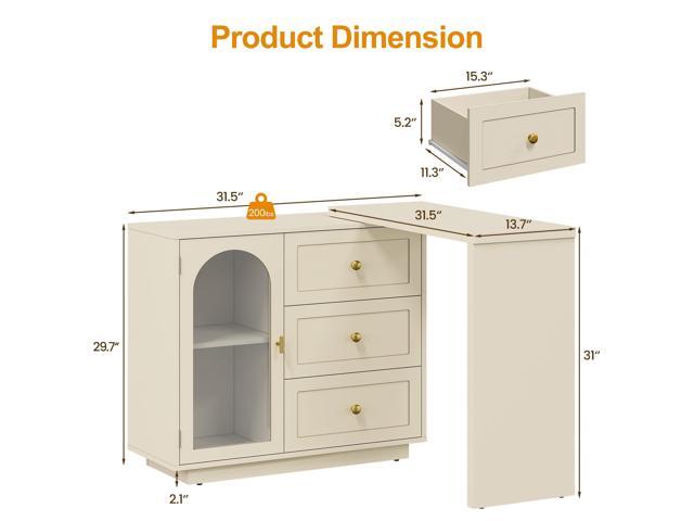 RoyalCraft L Shaped Home Office Desk, Extendable and Rotatable Desk with 3 Drawers and Door, Corner Computer Desk, Modern Study Writing Table for...
